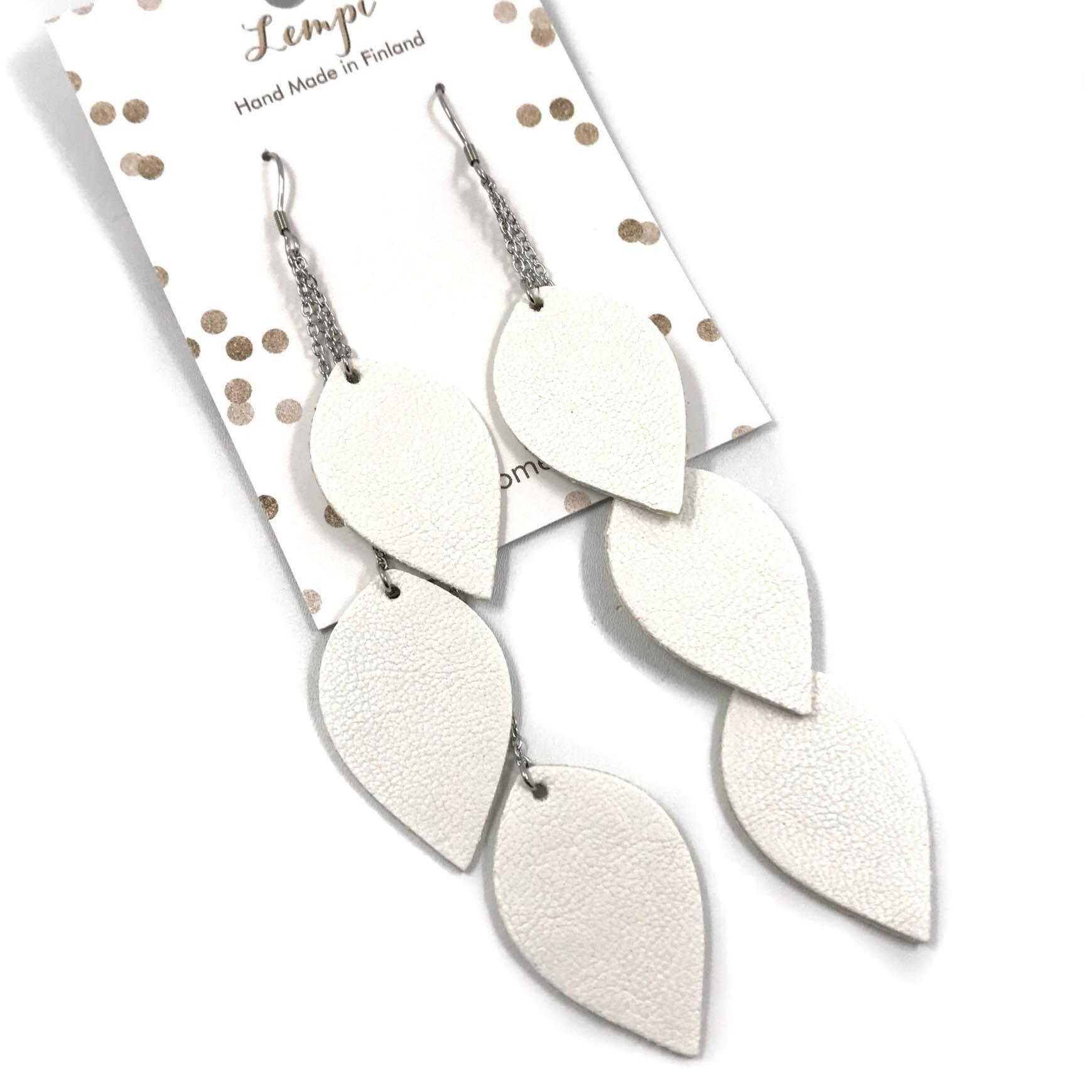 LEMPI earrings, Leaves (white, 3 pieces)