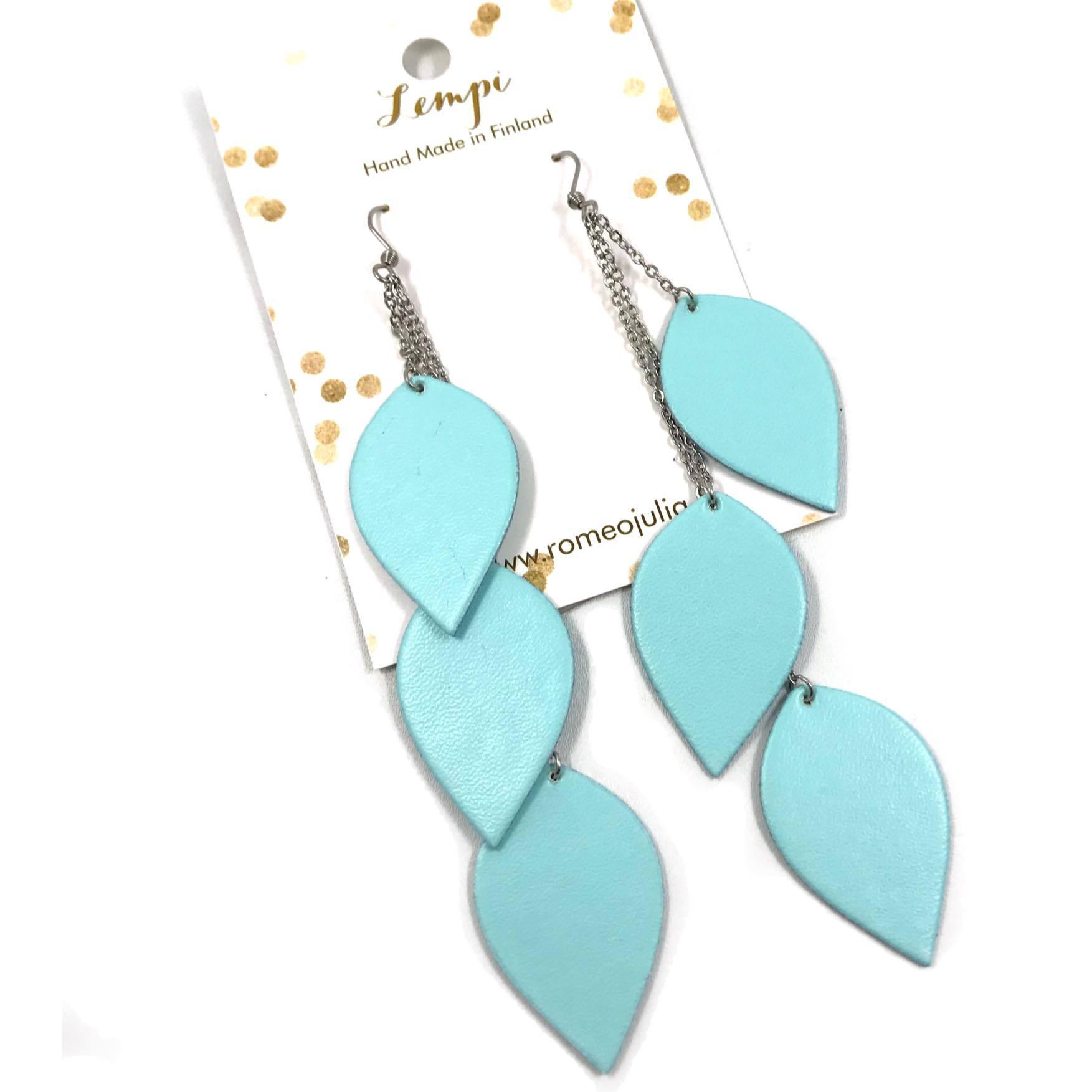 LEMPI earrings, Leaves (turquoise, 3 pieces)