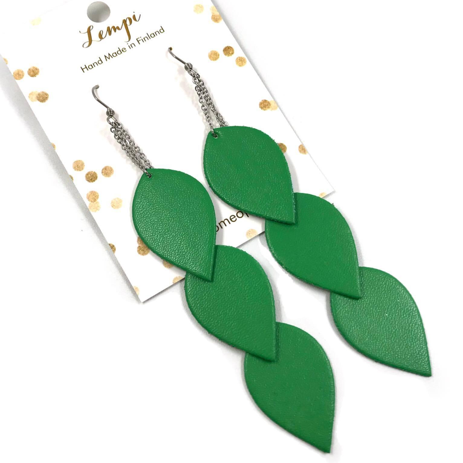 LEMPI earrings, Leaves (green, 3 pieces)