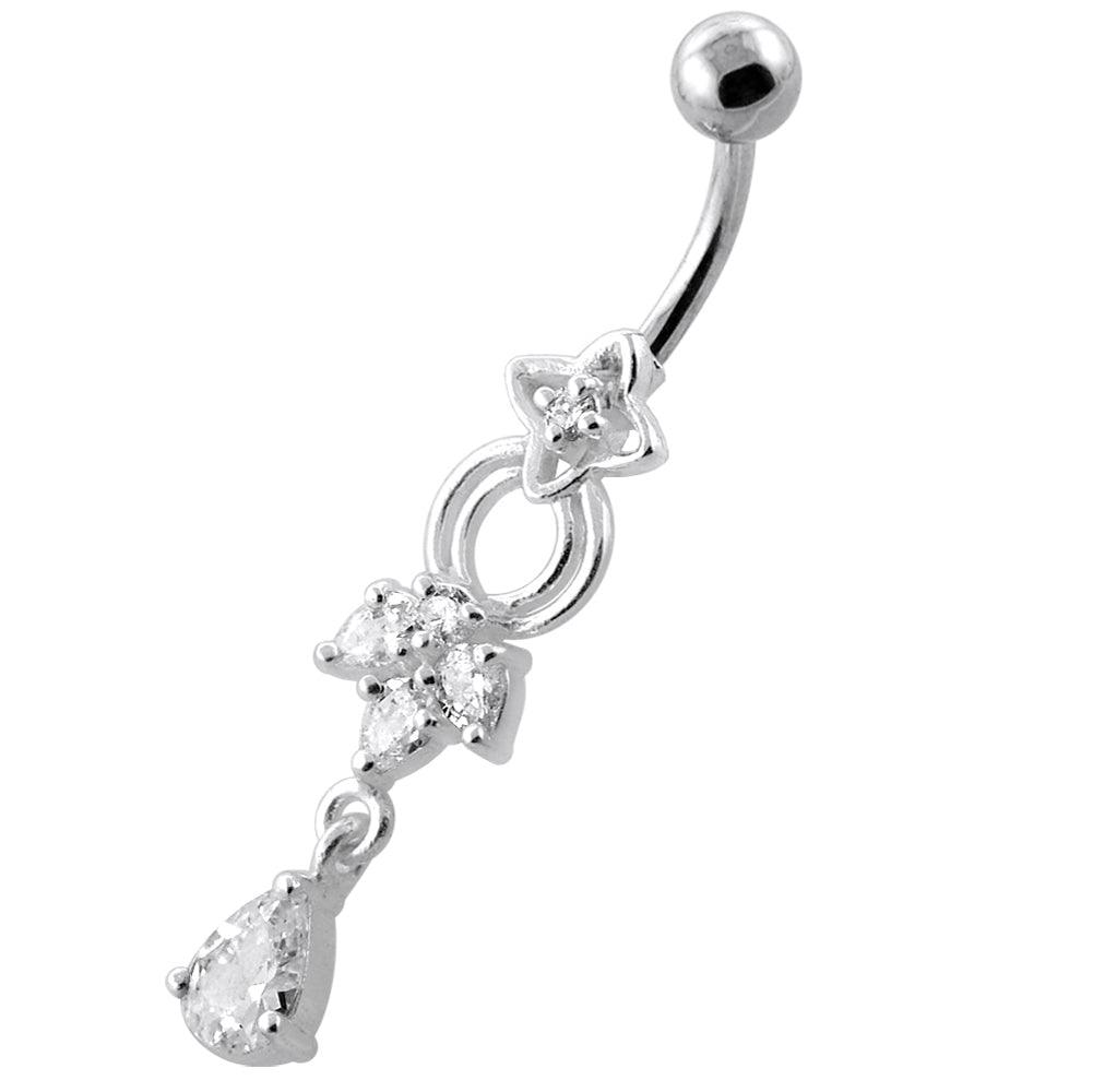 Titanium navel ring, Nevaeh - graceful dangling clear navel ring