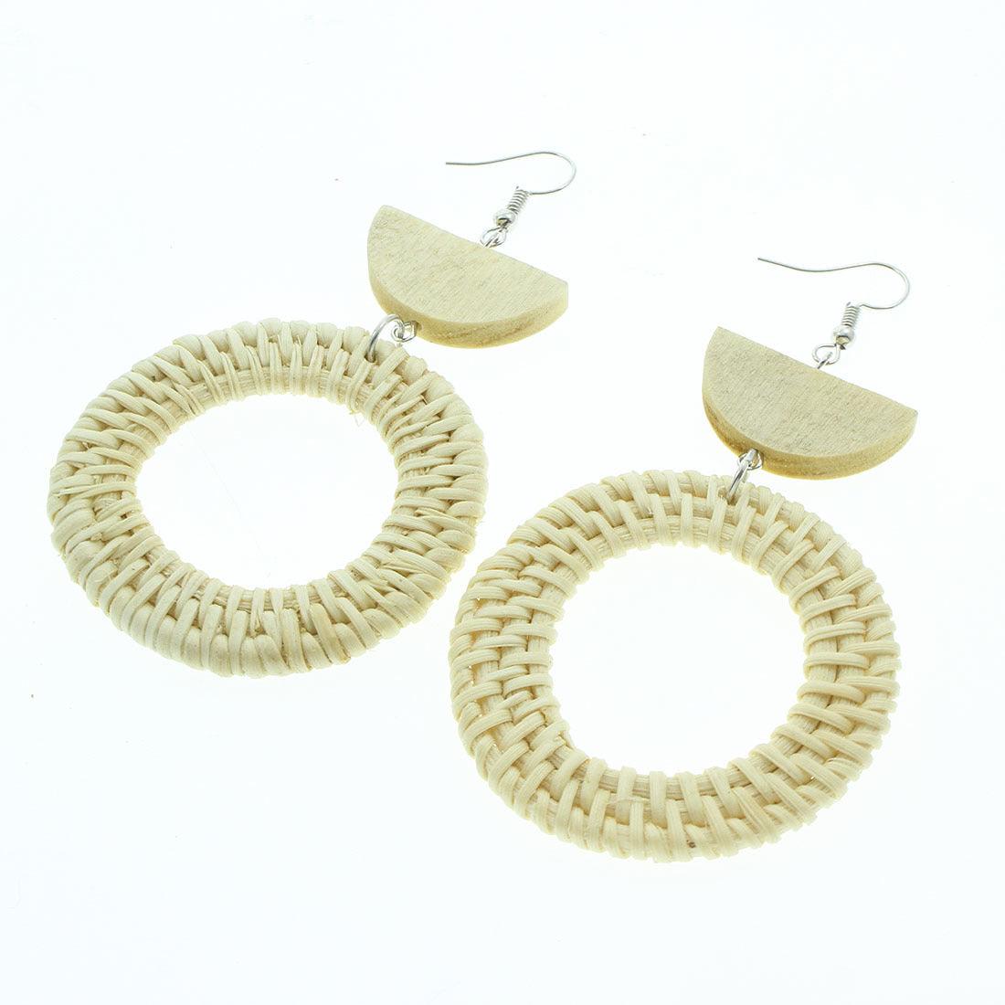 Wooden earrings, rattan earrings/Round Rattan Earrings