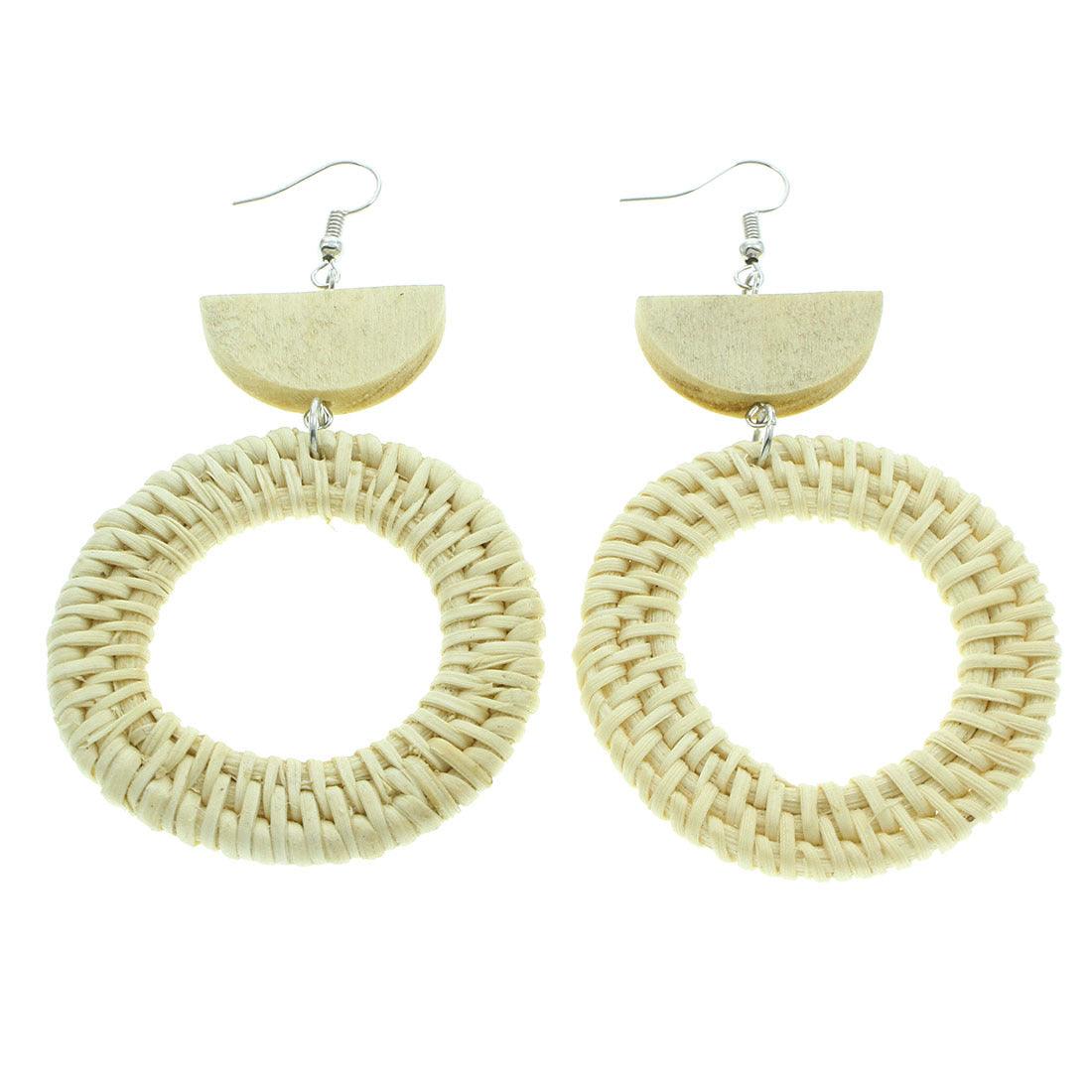 Wooden earrings, rattan earrings/Round Rattan Earrings