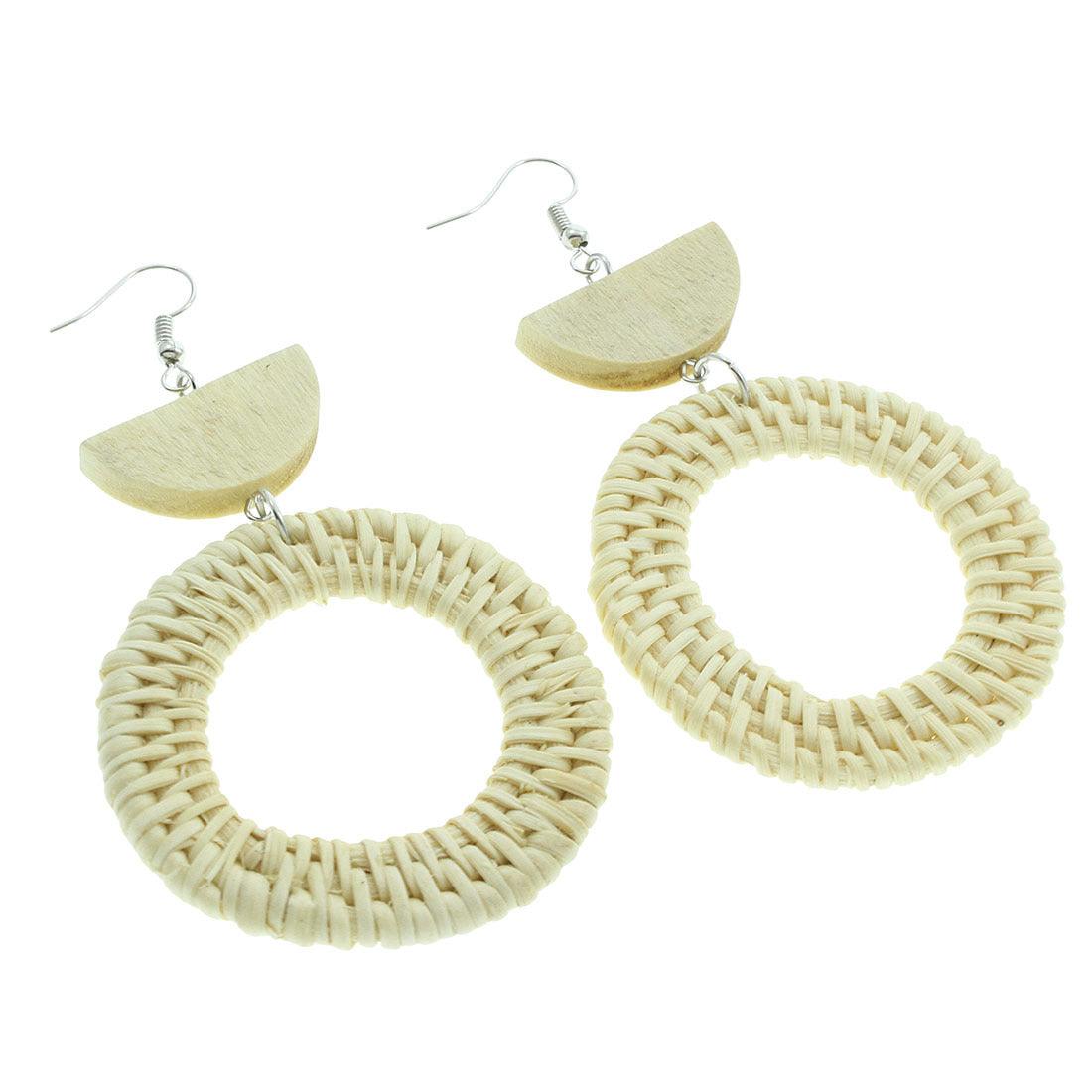 Wooden earrings, rattan earrings/Round Rattan Earrings