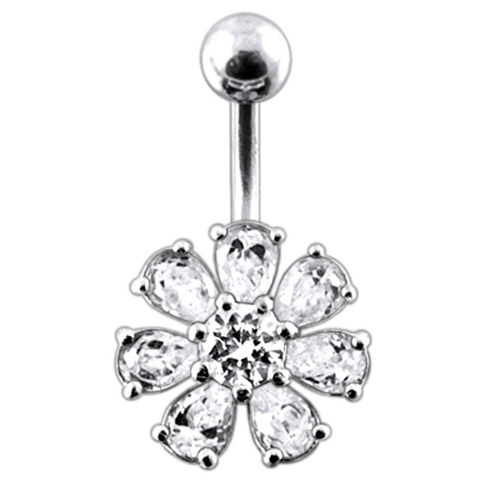 Titanium navel ring, Samantha - pretty clear stone flower navel ring