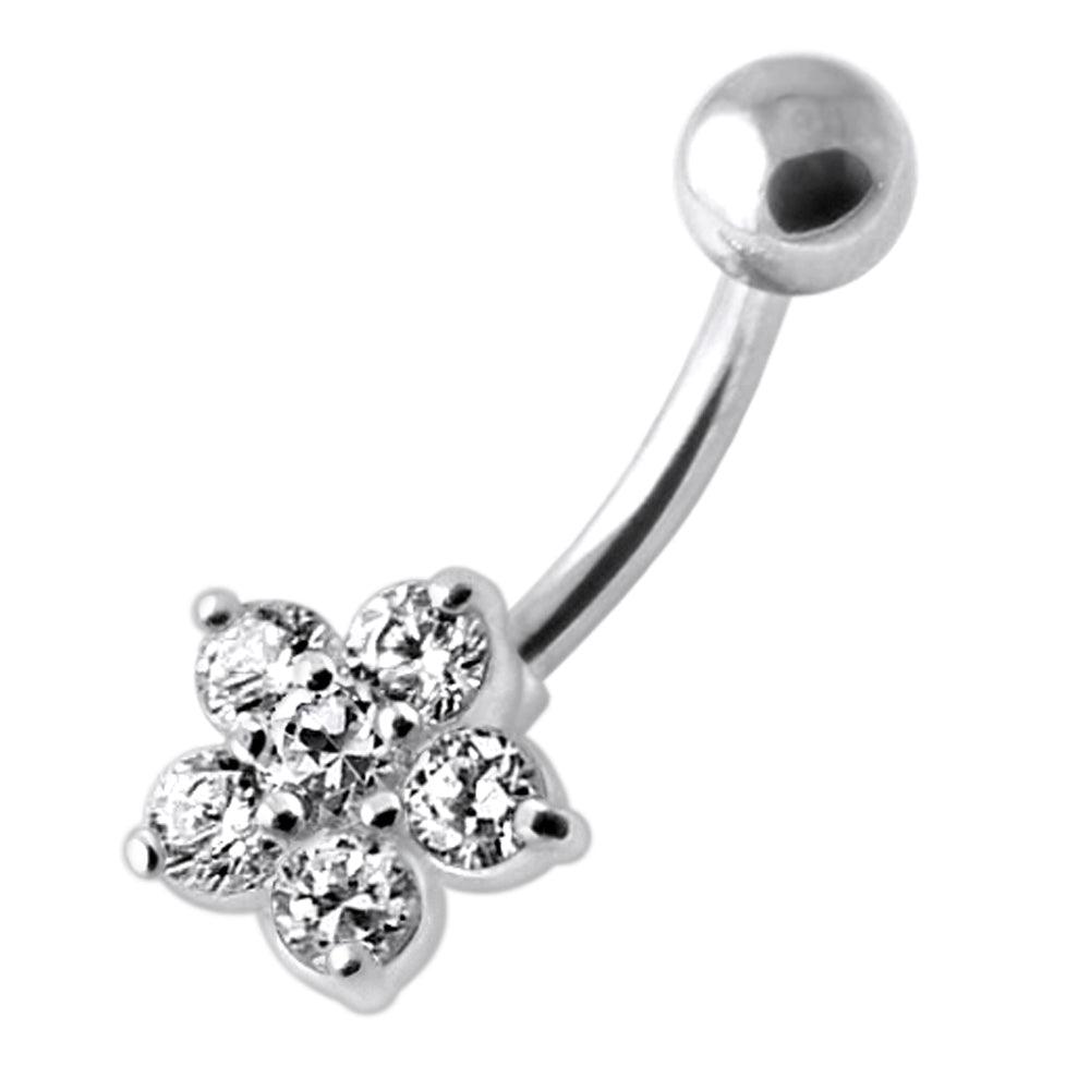 Titanium navel ring, Zoe - small clear flower navel ring