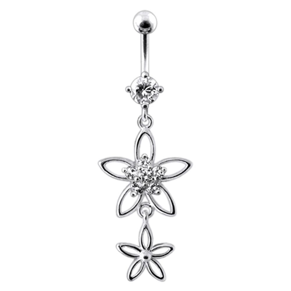 Silver belly button ring with titanium stem, Summer Flower