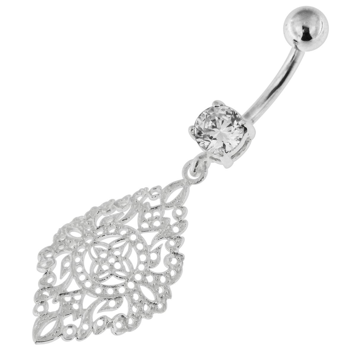 Silver belly button ring with titanium stem), Lace Diamond