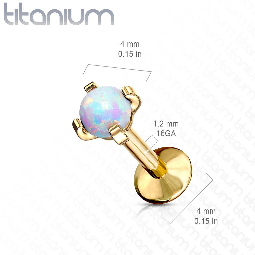 Cartilage/tragus jewelry, Titanium Opal in Gold (two lengths)