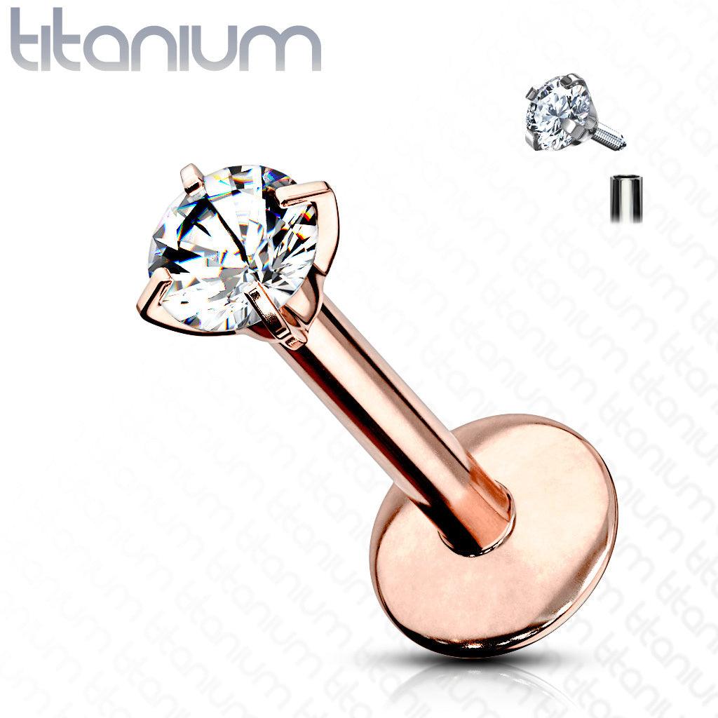 Cartilage/tragus jewelry, Titanium Round CZ Rosegold (two lengths)