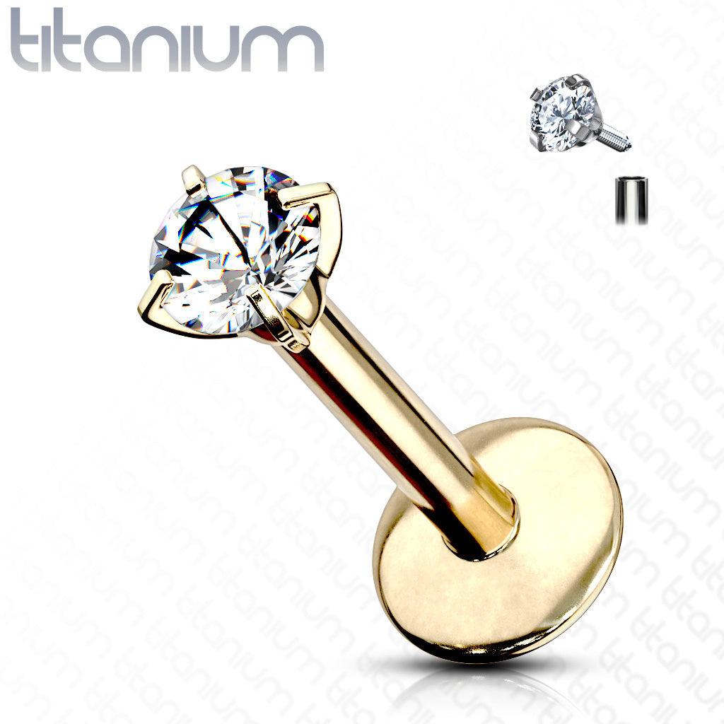 Labret, Titanium Round Medium 3mm CZ Gold