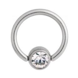 Piercing ring 1.2mm, Flat Back Jewelled Ball titanium ring