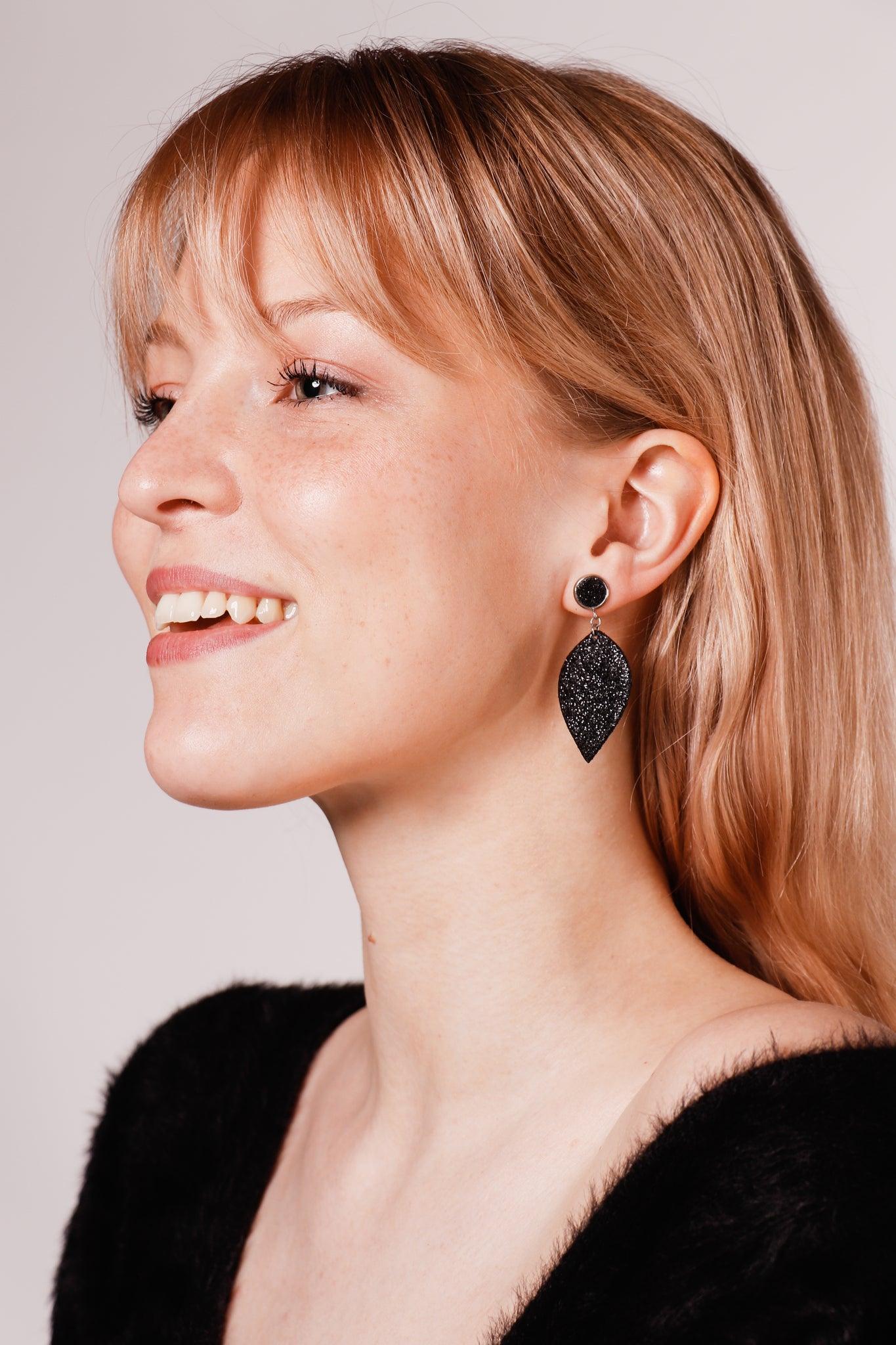 LEMPI earrings, Leaf (with button fastening, dark purple)