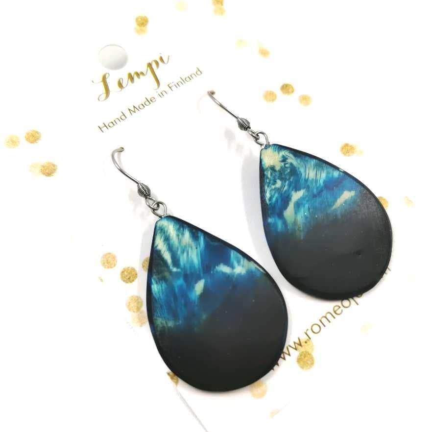 LEMPI earrings, Revontuli (bark birch, blue)