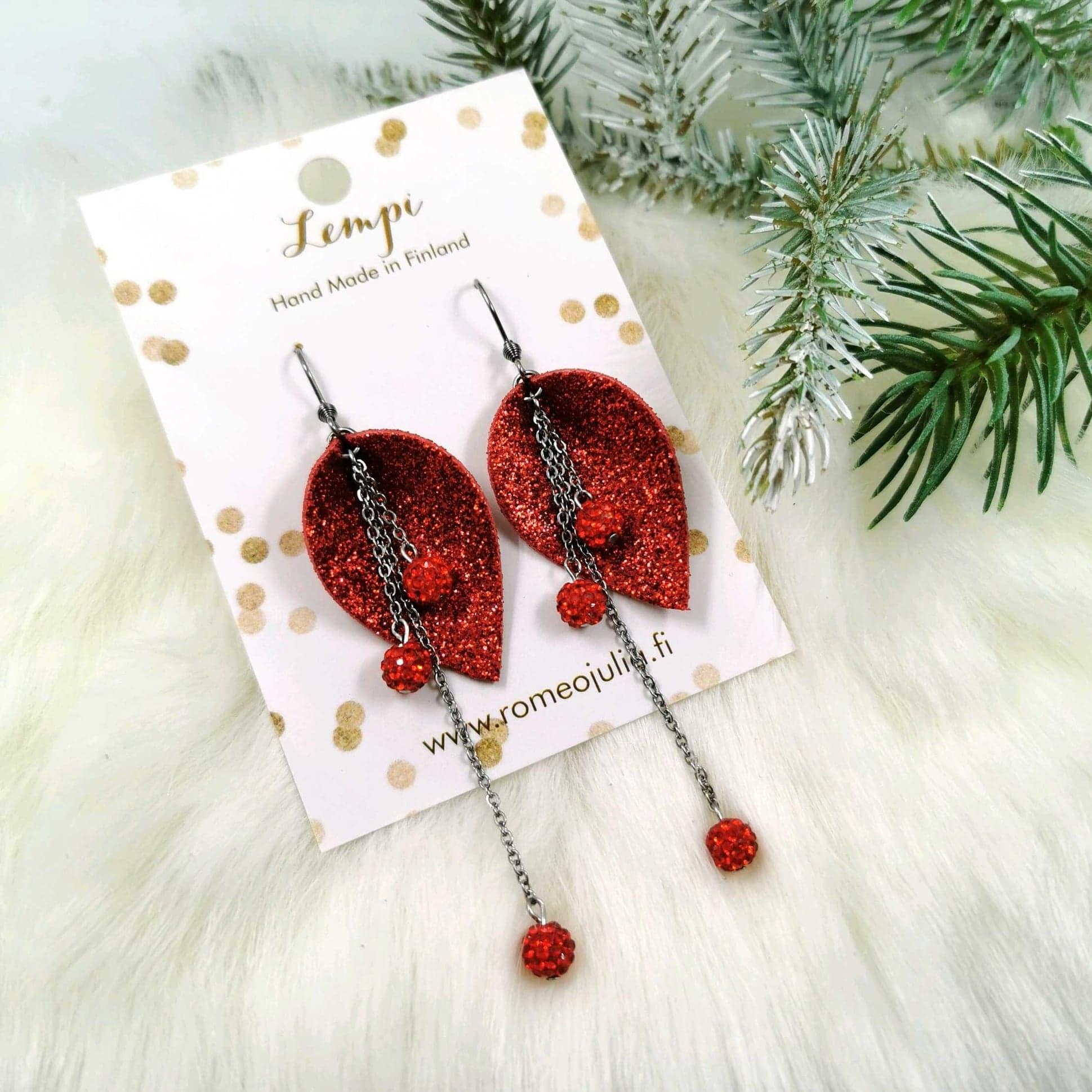 LEMPI earrings, Kalla (glitter red party model)