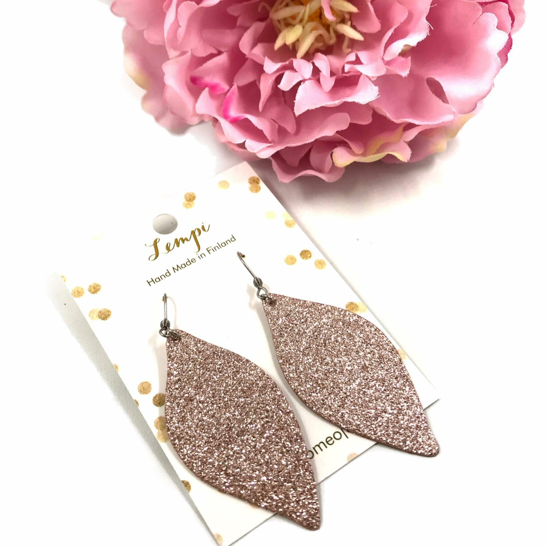 LEMPI earrings, Rose petal (rose gold glitter)