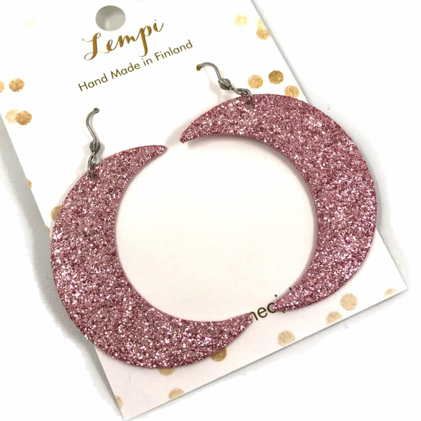 LEMPI earrings, Moon (pink glitter)