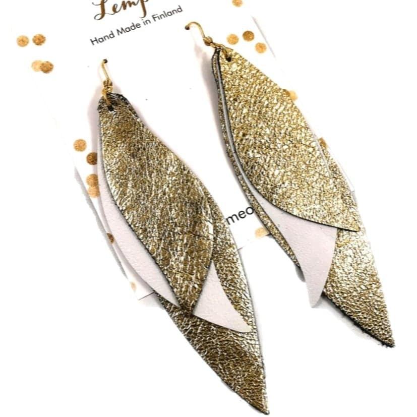 LEMPI earrings, Wings (white and gold, leather)