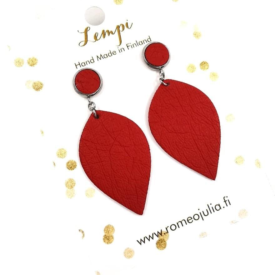 LEMPI earrings, Leaf (with button fastening, red)