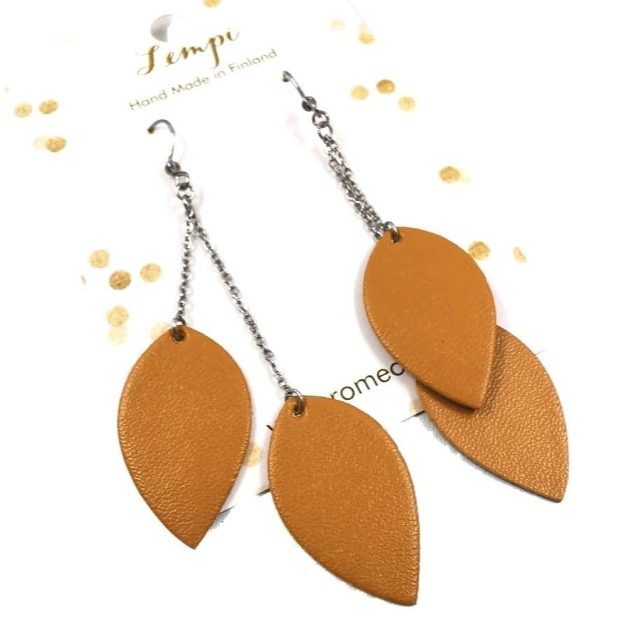 LEMPI earrings, Leaves (cognac, graceful 2-piece)