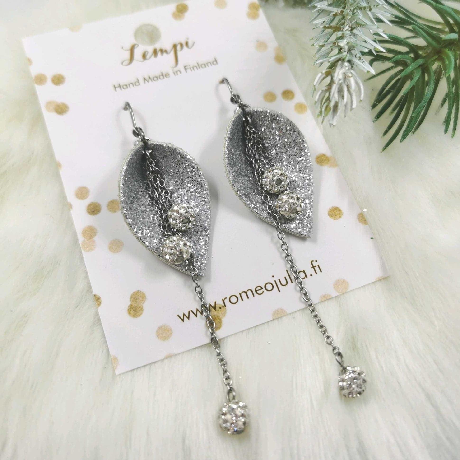 LEMPI earrings, Kalla (silver glitter, party model)