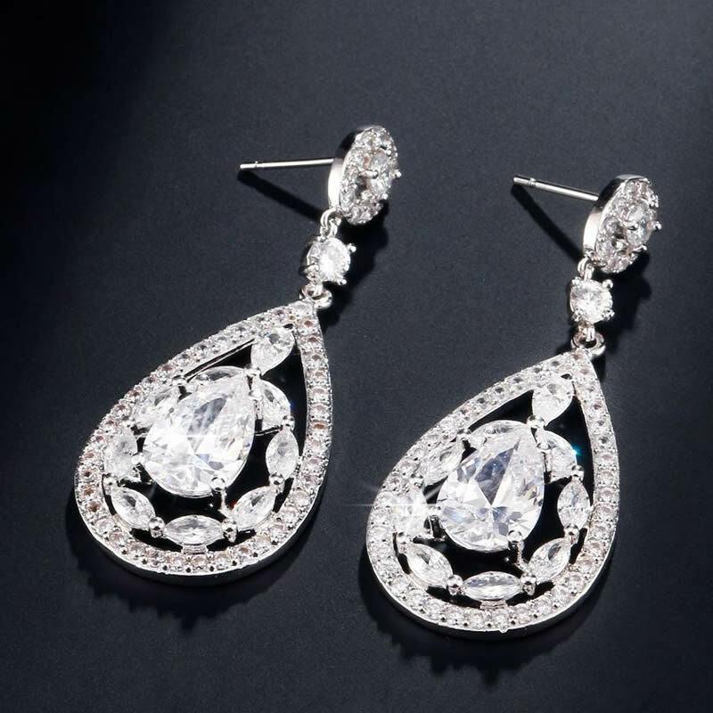 Party earrings, ROMANCE/Gorgeous Teardrop Earrings with CZ