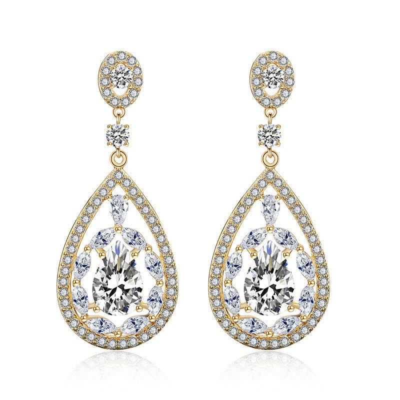 Party earrings, ROMANCE/Gorgeous Teardrop Earrings with CZ (Gold)