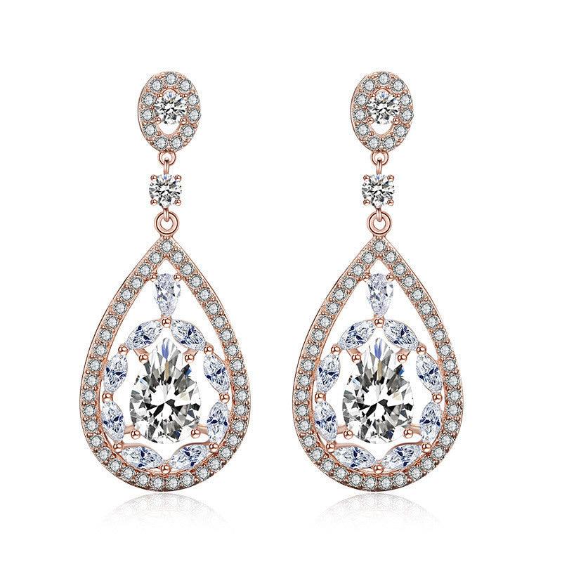 Juhlakorvakorut, ROMANCE/Gorgeous Teardrop Earrings with CZ (Rosegold)