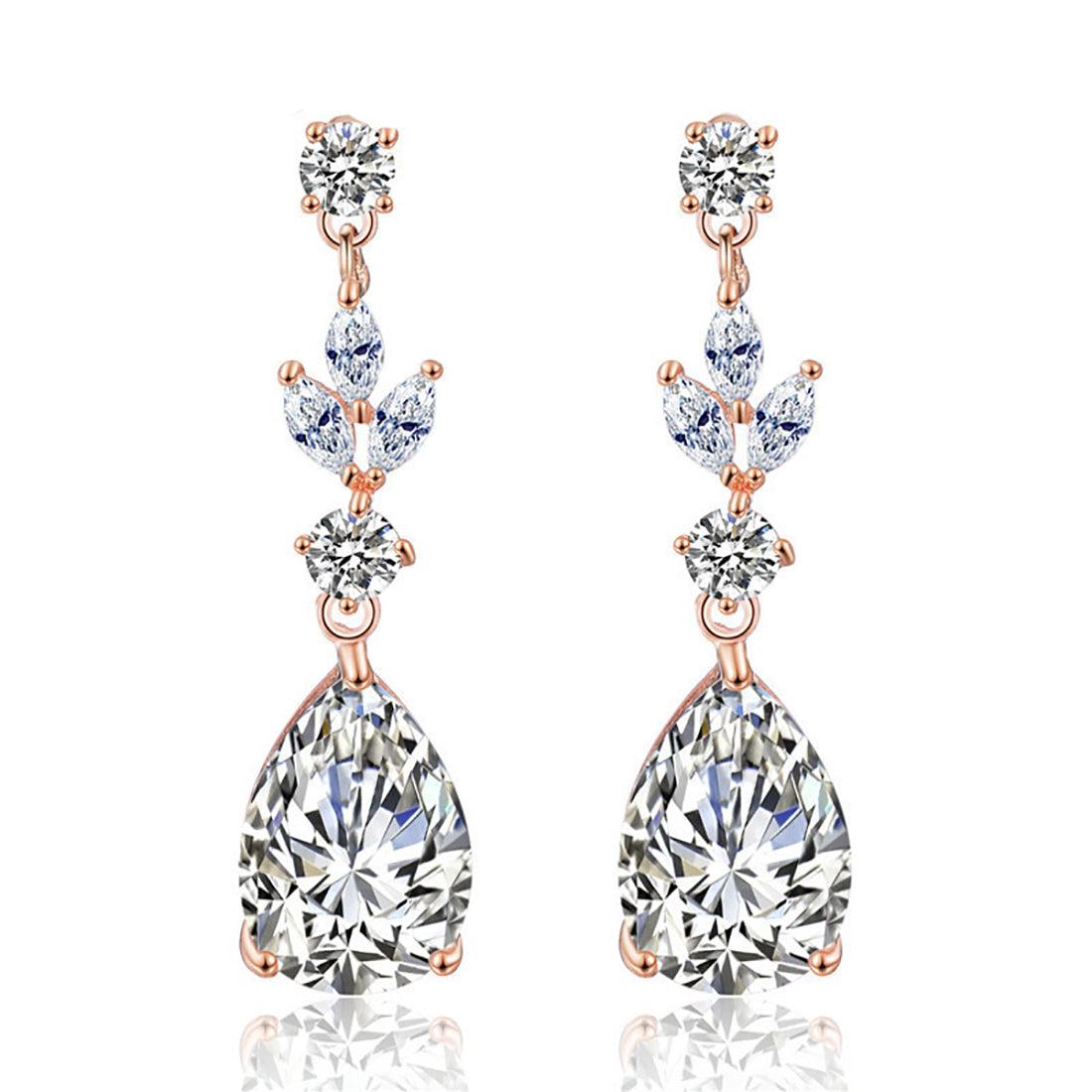 Party earrings, ROMANCE/Classic Teardrop Earrings with CZ (Rosegold)