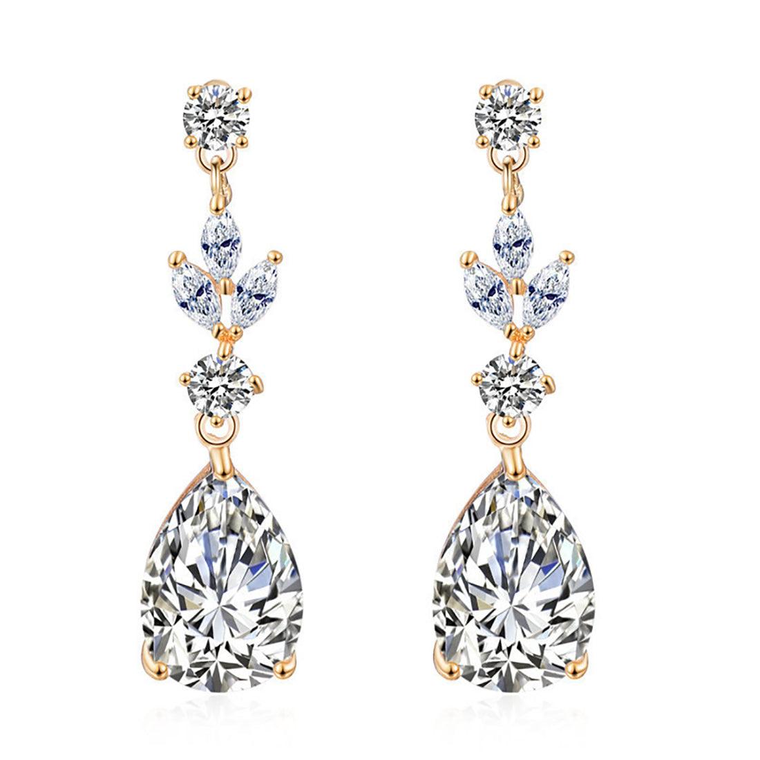 Juhlakorvakorut, ROMANCE/Classic Teardrop Earrings with CZ (gold)