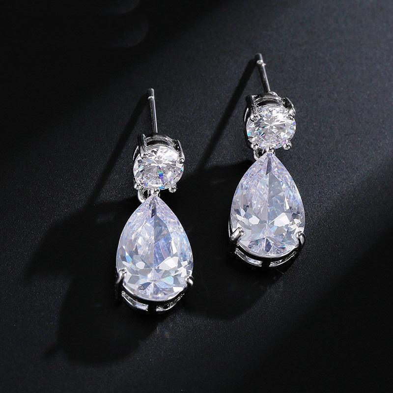 Party earrings, ROMANCE/Simple Teardrop Earrings with CZ