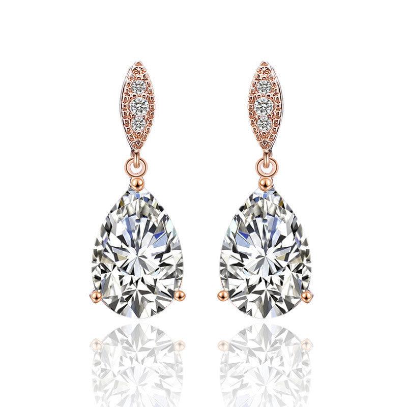 Party earrings, ROMANCE/Graceful Teardrop Earrings with CZ (RG)