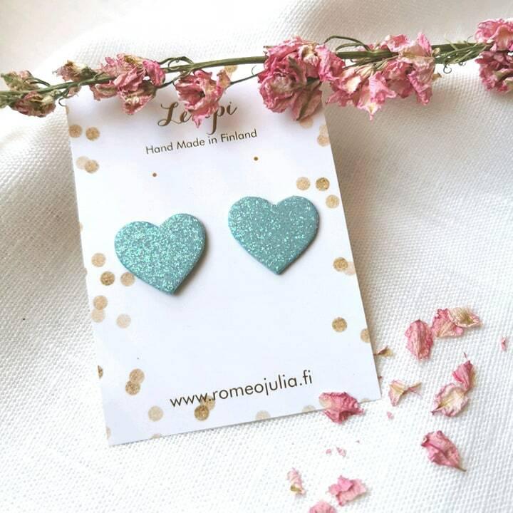 LEMPI earrings, Lempi (turquoise glitter, tiny heart)