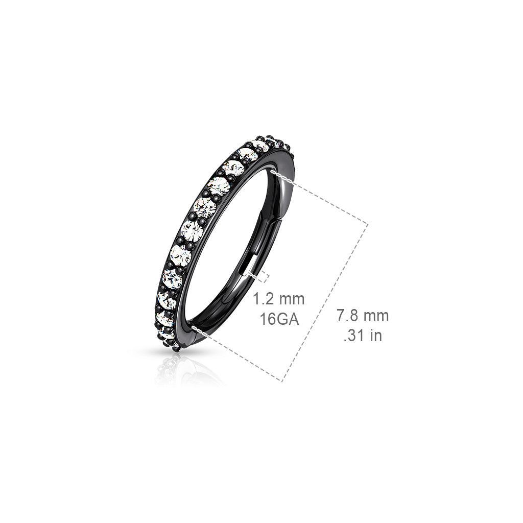 Piercing ring, High Quality Surgical Steel Hinged Rings with CZ/Black