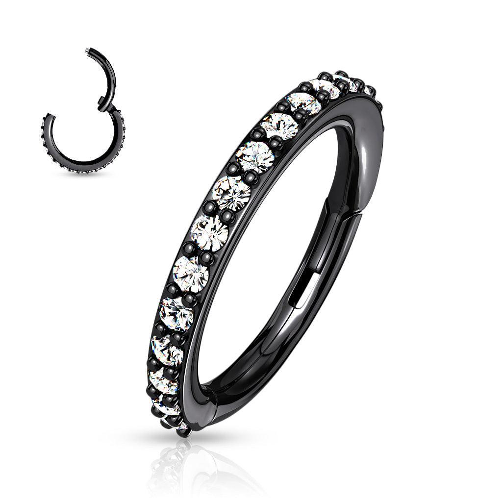 Piercing ring, High Quality Surgical Steel Hinged Rings with CZ/Black