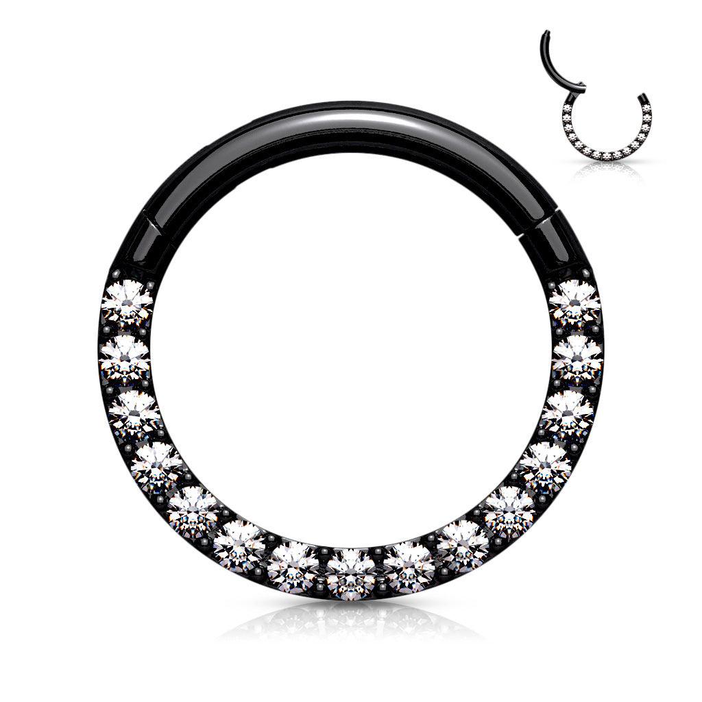 Piercing ring, High Quality Front Facing Hinged Rings with CZ/Black