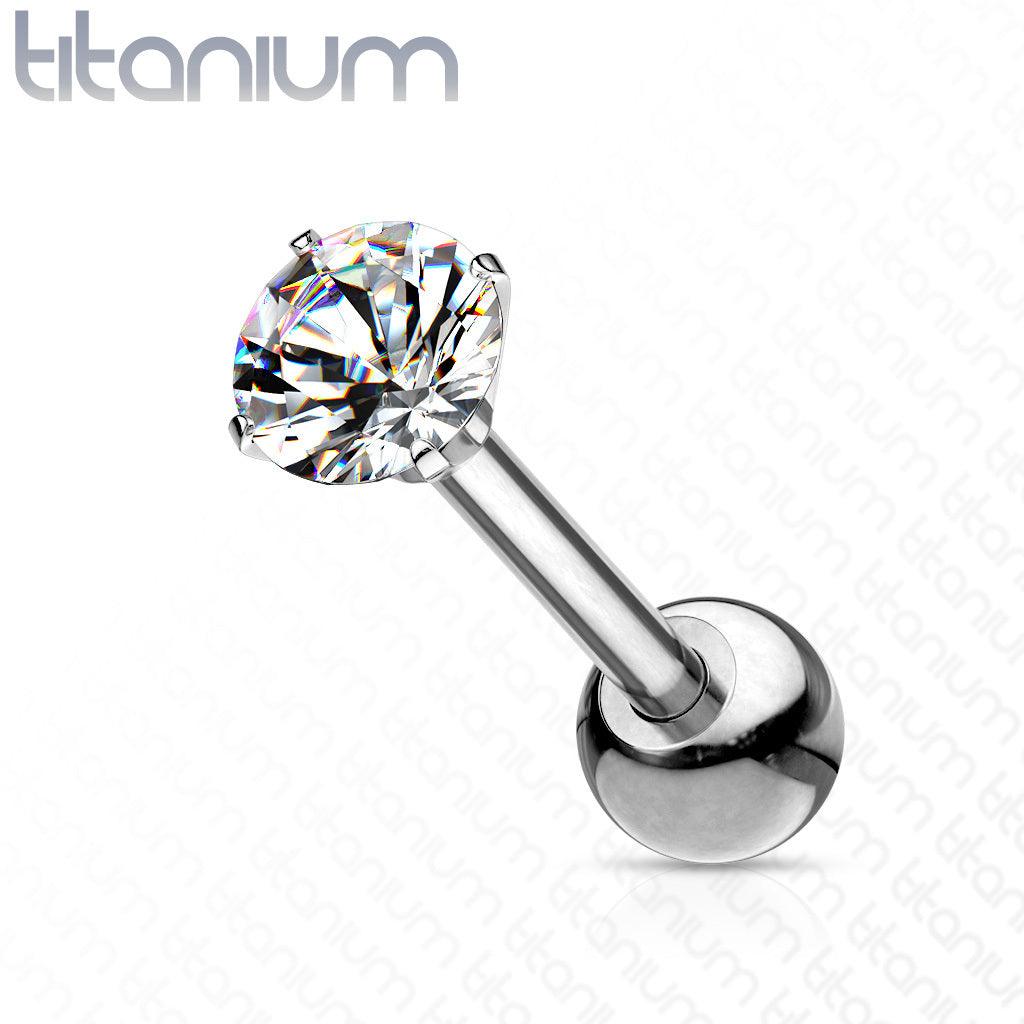 Cartilage jewelry/tragus jewelry, Titanium Barbell with 4mm CZ