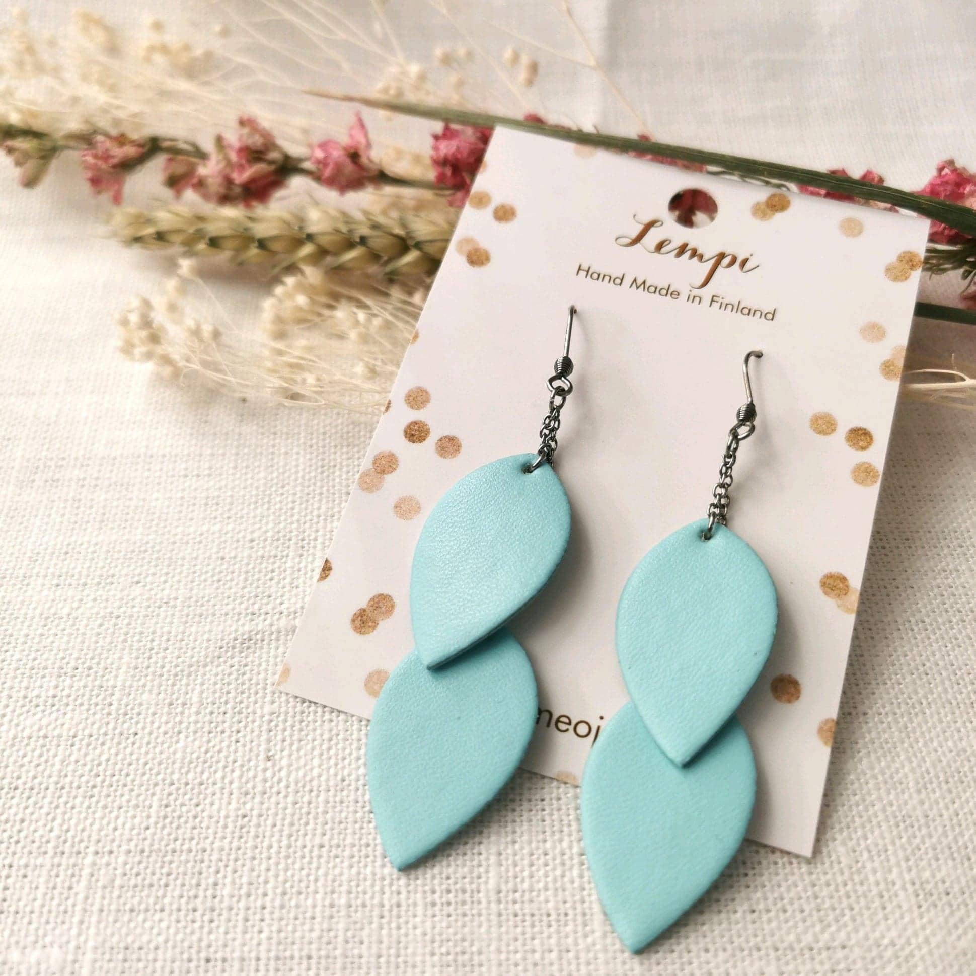 LEMPI earrings, Leaves (mint, delicate 2-piece)