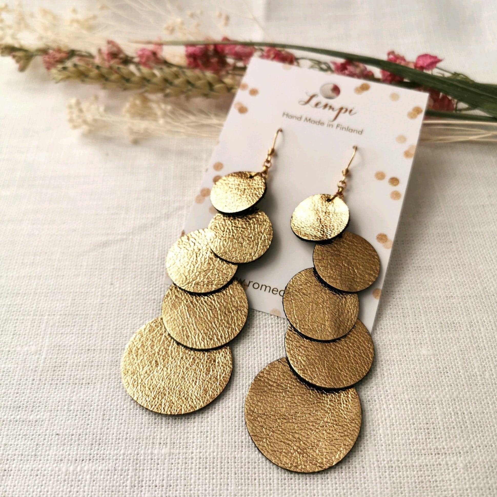 LEMPI earrings, Onni (gold, leather, size L)