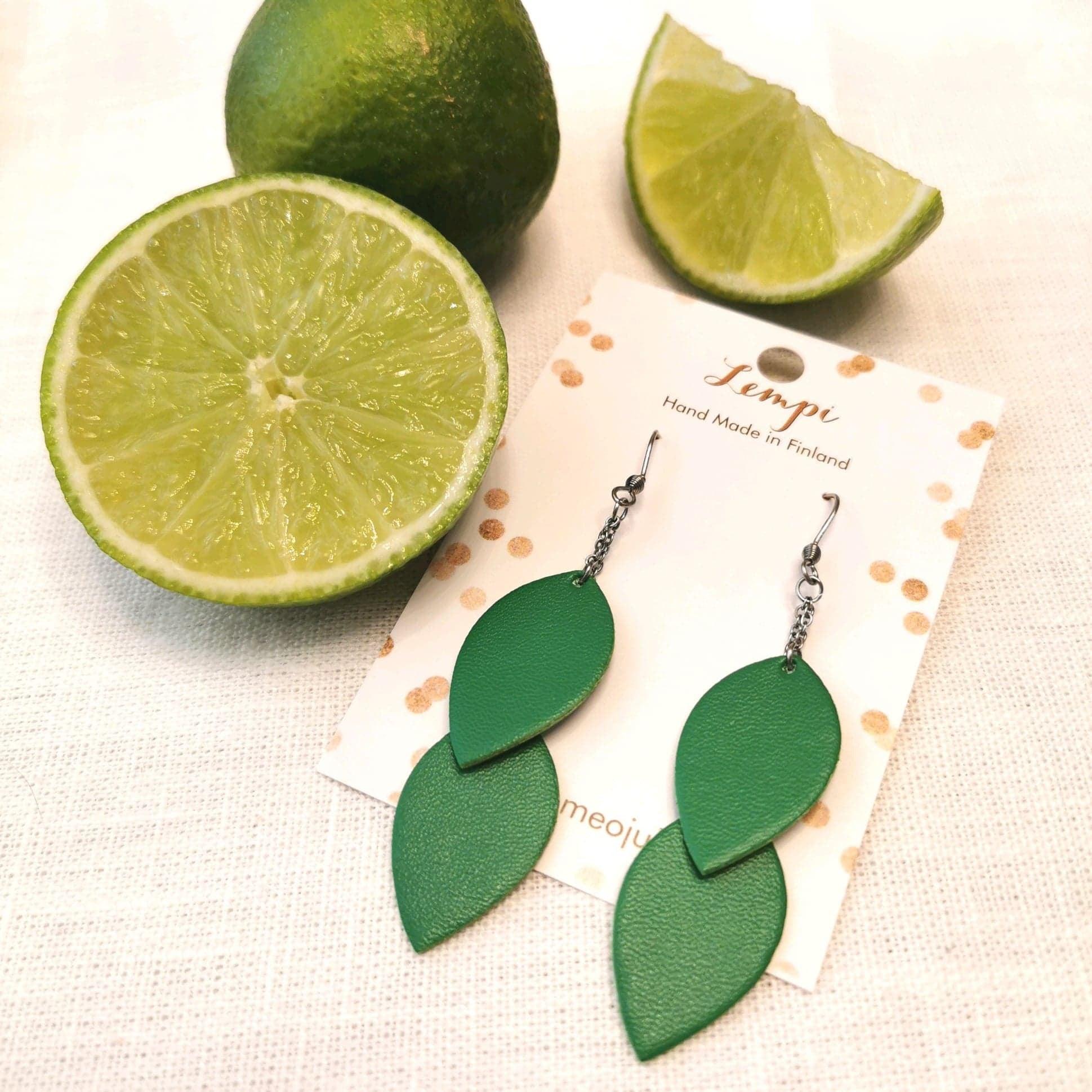 LEMPI earrings, Leaves (bright green, graceful 2-piece)