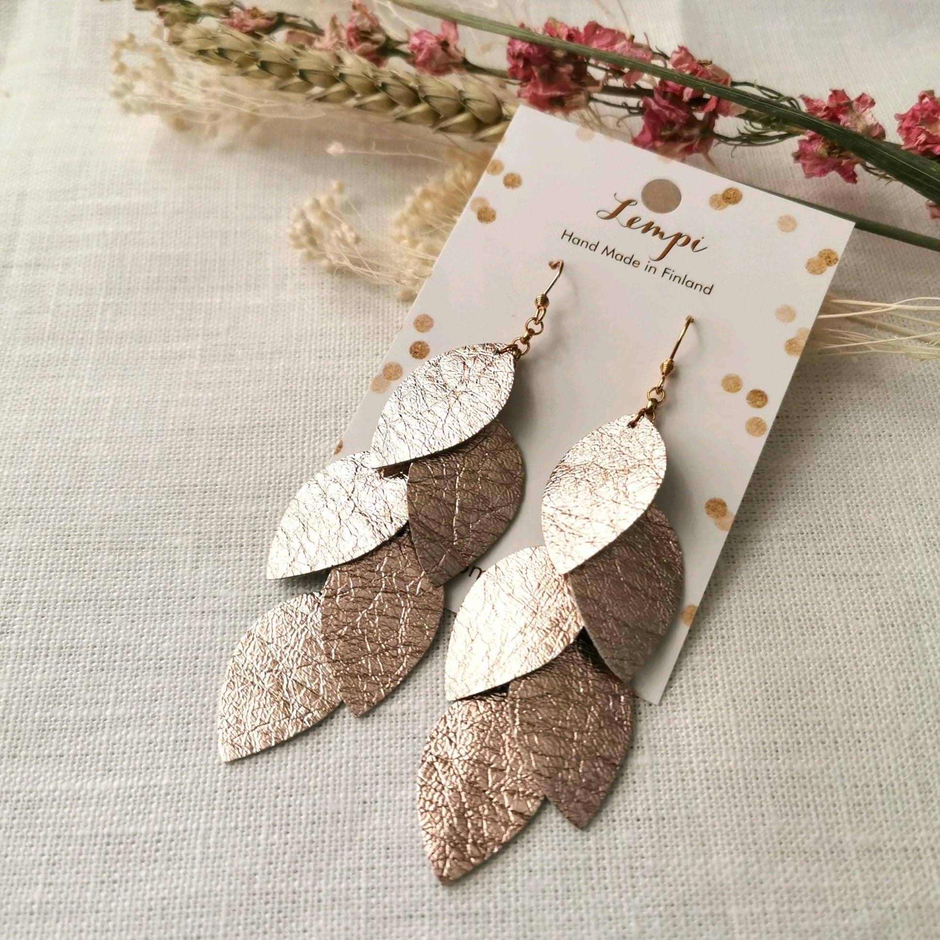 LEMPI earrings, Grain (rose gold, reindeer leather)