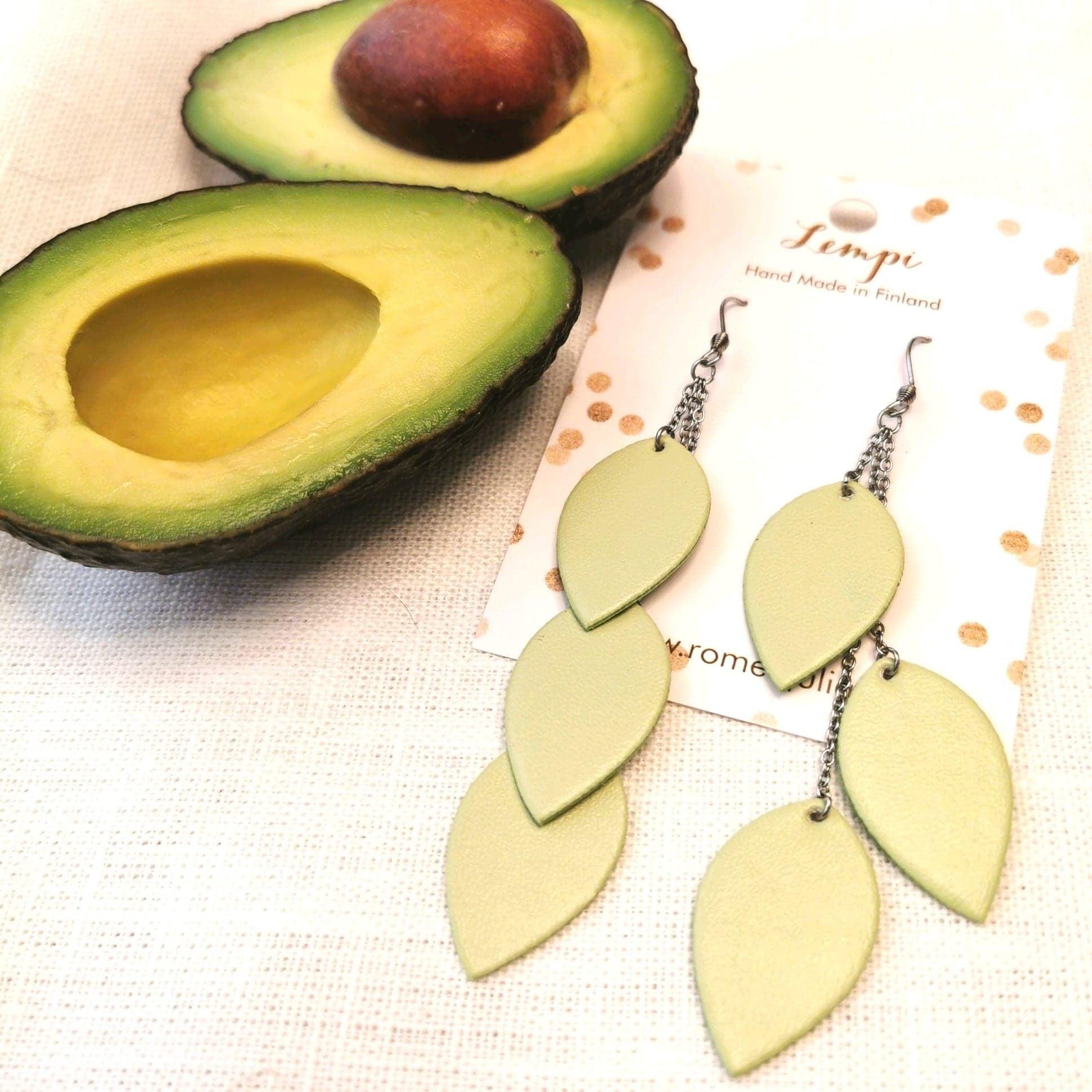 LEMPI earrings, Leaves (light green, graceful 3-piece)