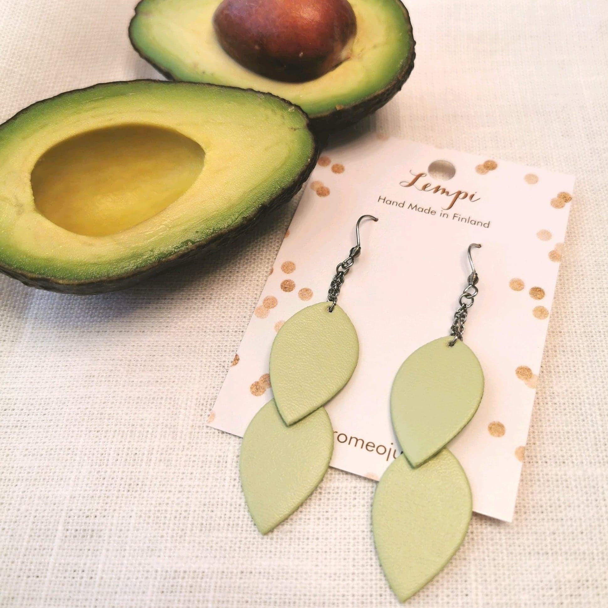 LEMPI earrings, Leaves (light green, graceful 2-piece)