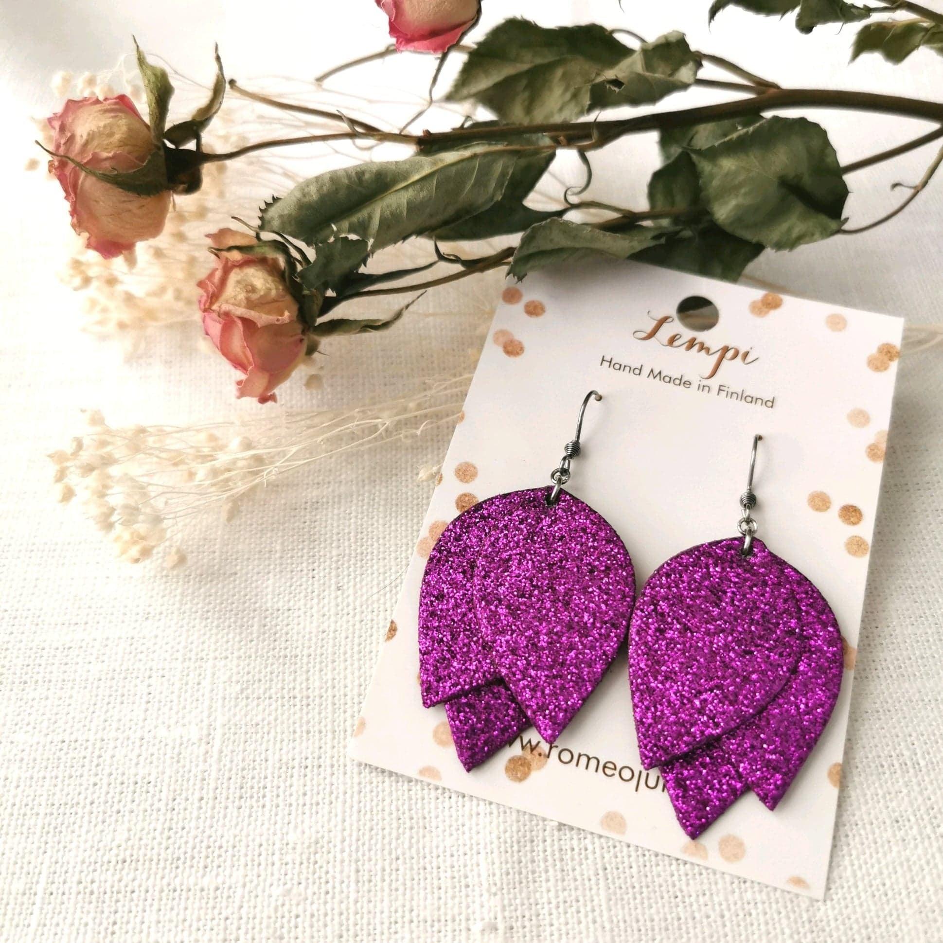 LEMPI earrings, Tulip (fuchsia glitter)