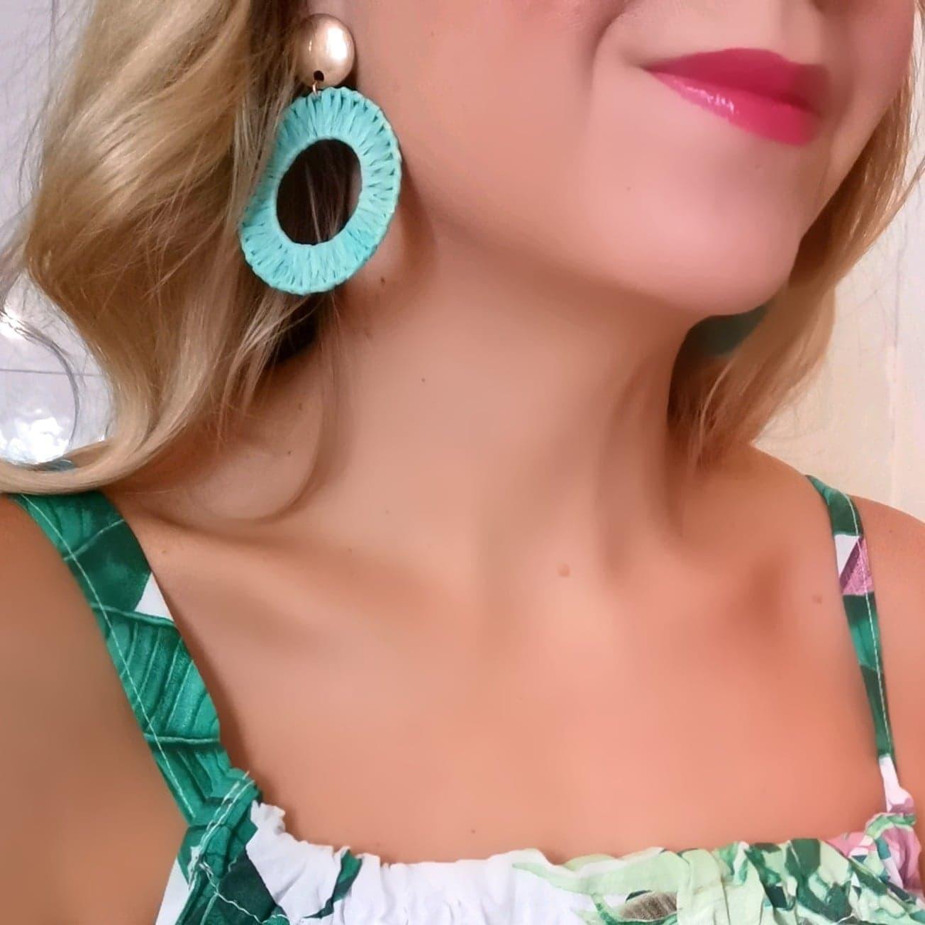 Earrings, Round Mint Earrings with Gold Details