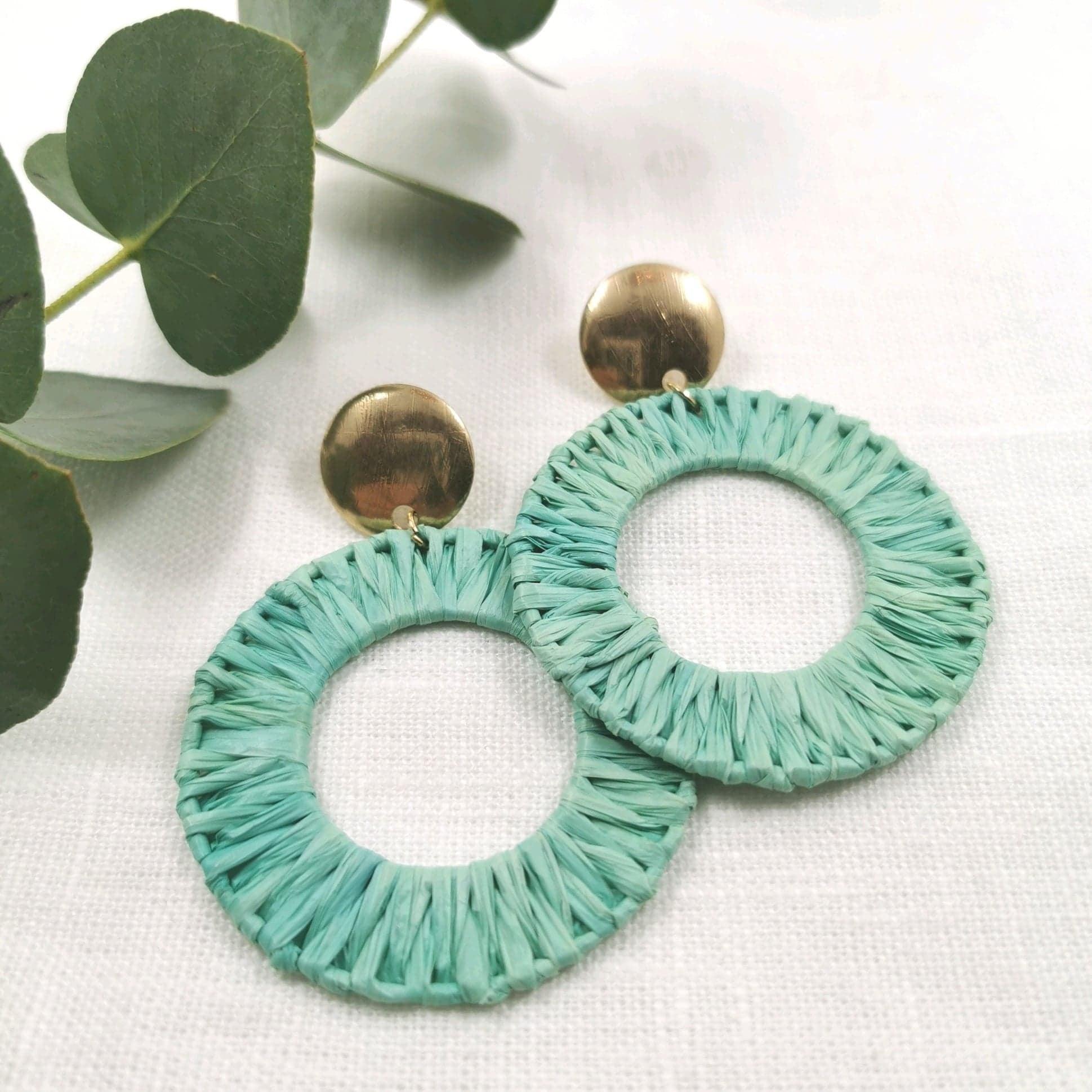 Earrings, Round Mint Earrings with Gold Details