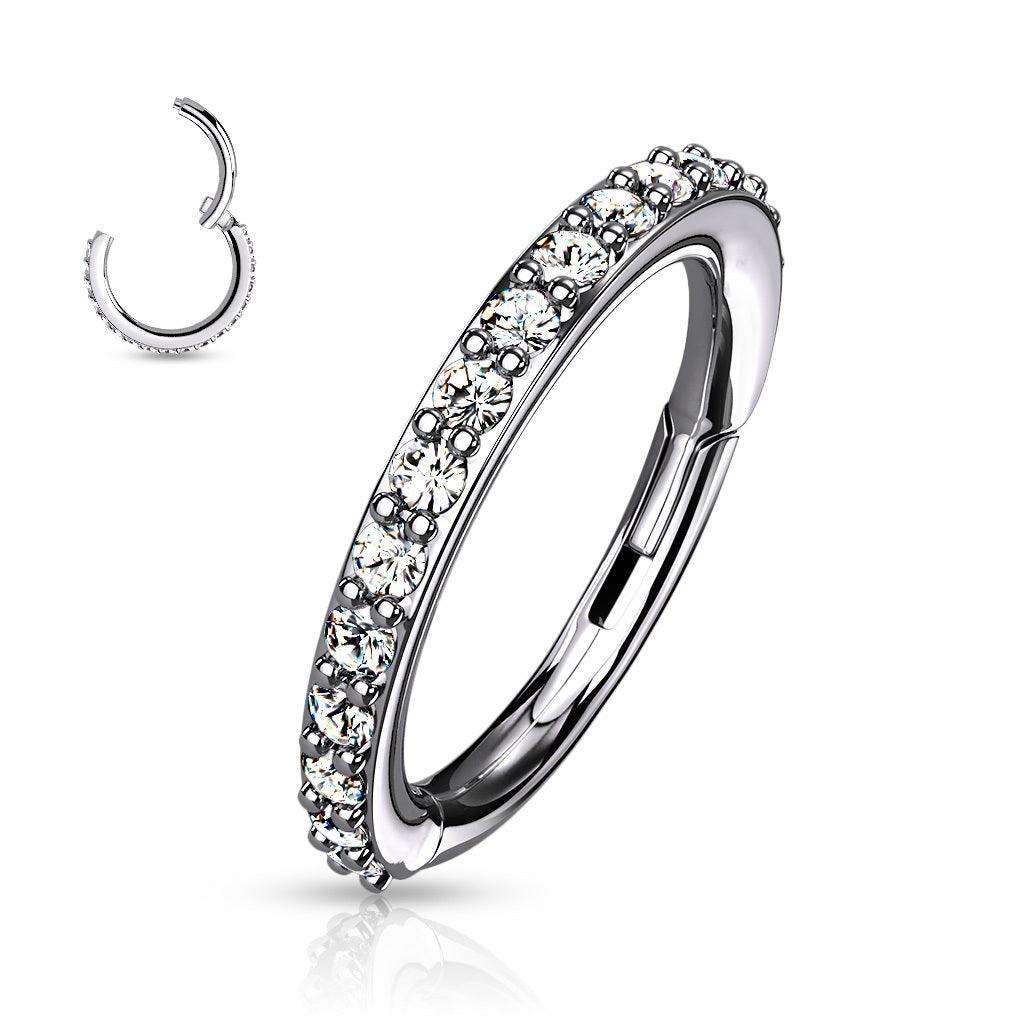 Piercing ring 1.2mm, High Quality Surgical Steel Hinged Rings with CZ