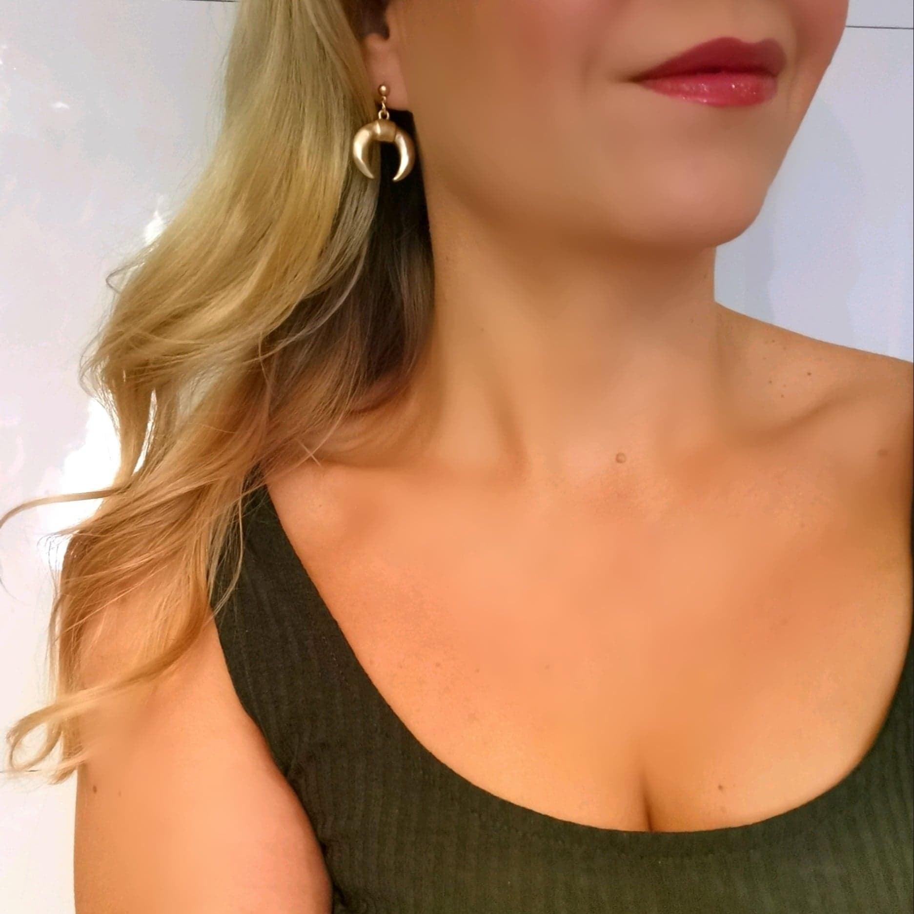 Earrings, Small Gold Horn Earrings