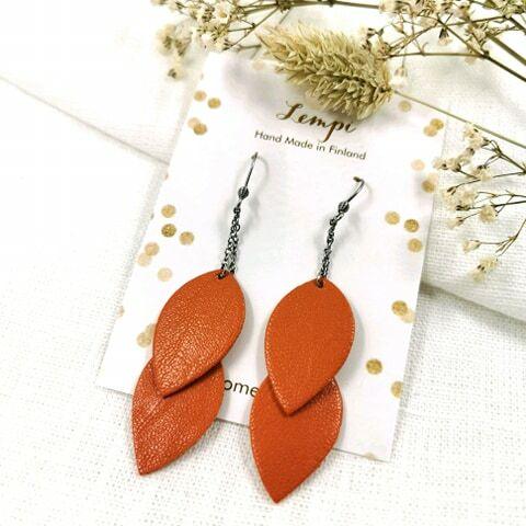 LEMPI earrings, Leaves (brick red, graceful 2-piece)