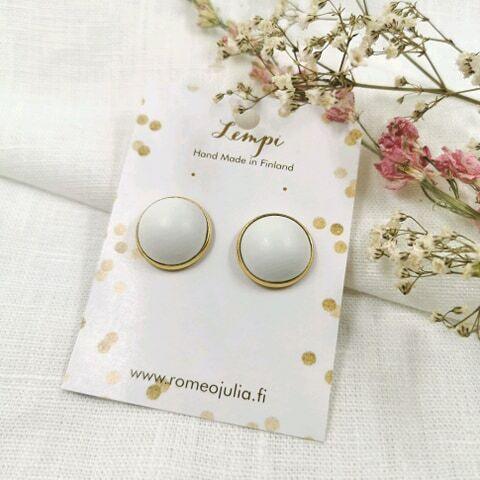 LEMPI earrings, Veera 2.0 (white and gold, wooden)