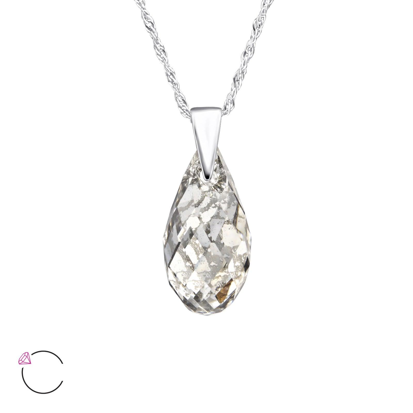 Silver necklace, LA CRYSTALE, Modern Teardrop in Grey